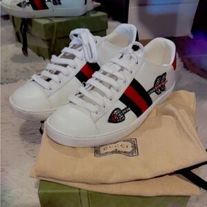 Gucci White Sneakers with Red and Black Accents